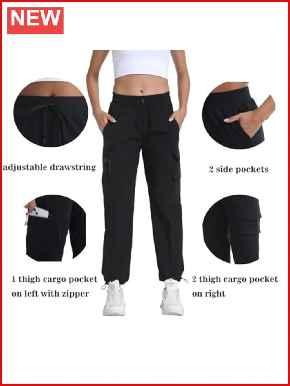 Lightweight Water Resistant Hiking Joggers with 5 Pockets